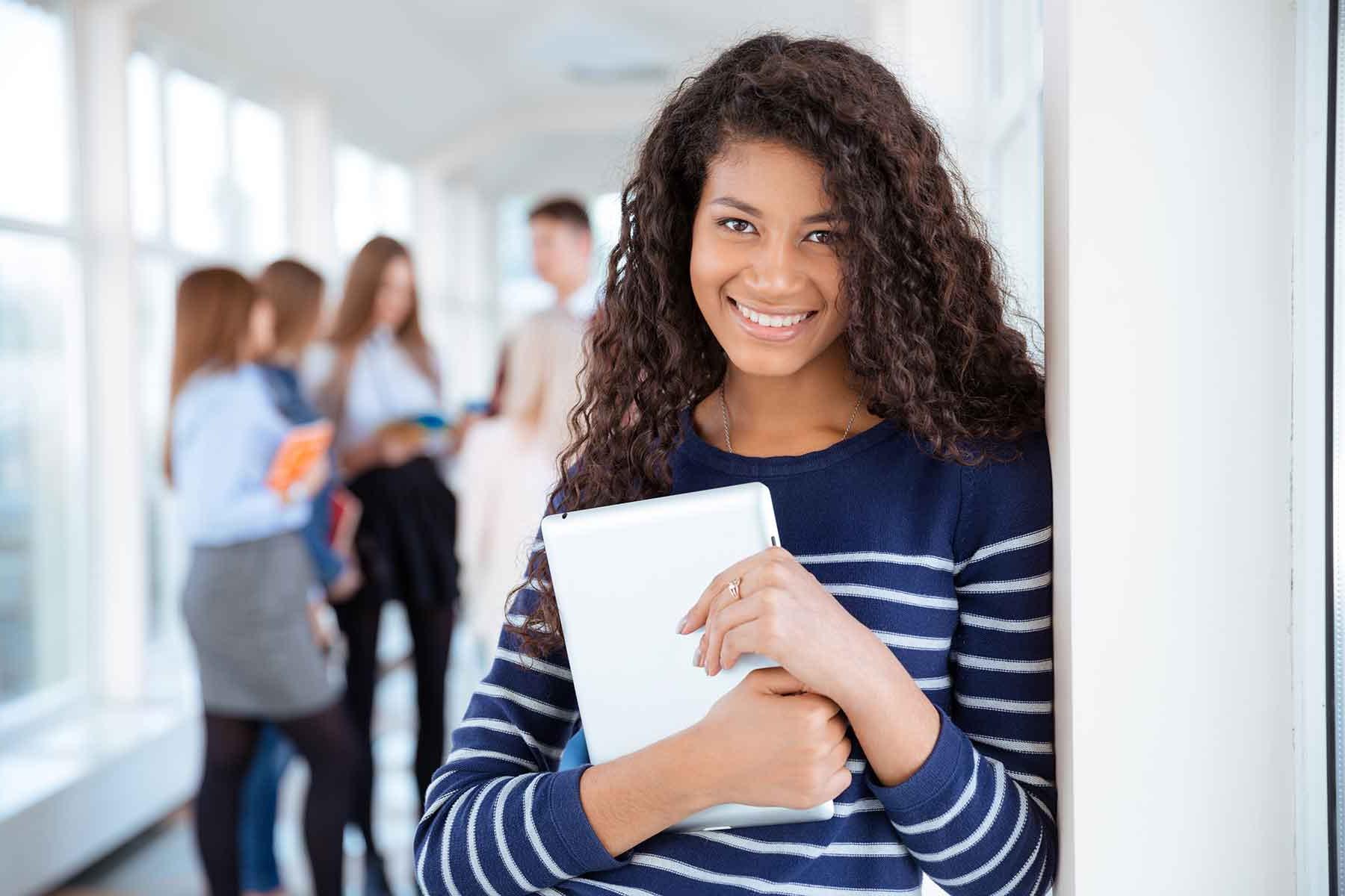 High School student near locker